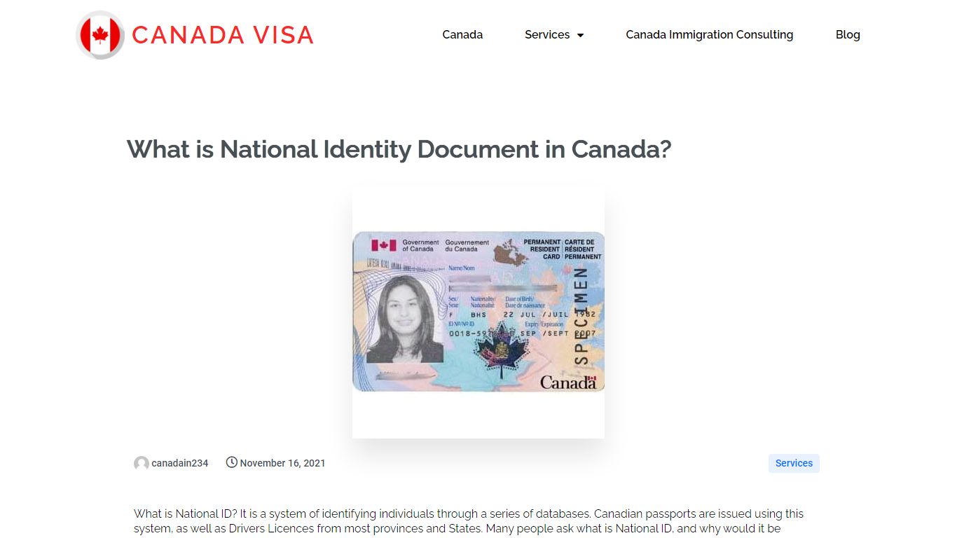 What Is National Identity Document In Canada? - Canada Visa