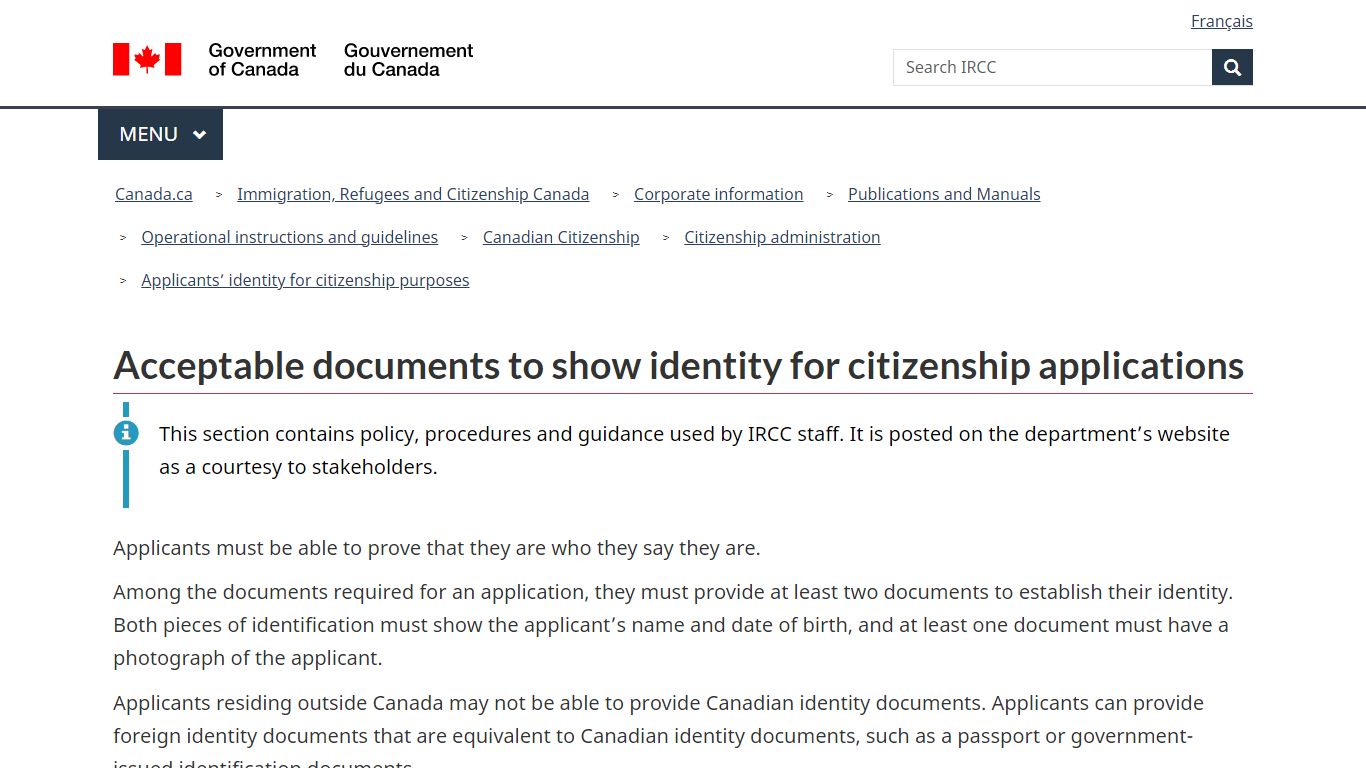 Acceptable documents to show identity for citizenship ... - canada.ca